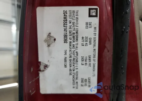 2004 Buick Century Custom from USA, damaged, VIN 2G4WS52J141180392